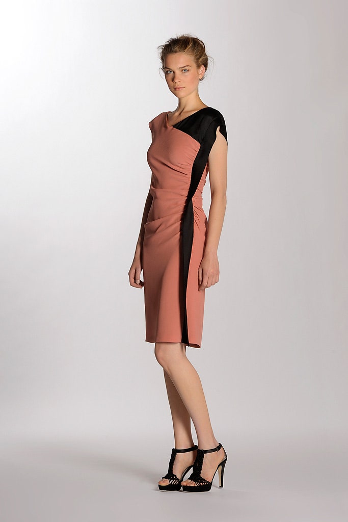 pink and black fitted midi dress