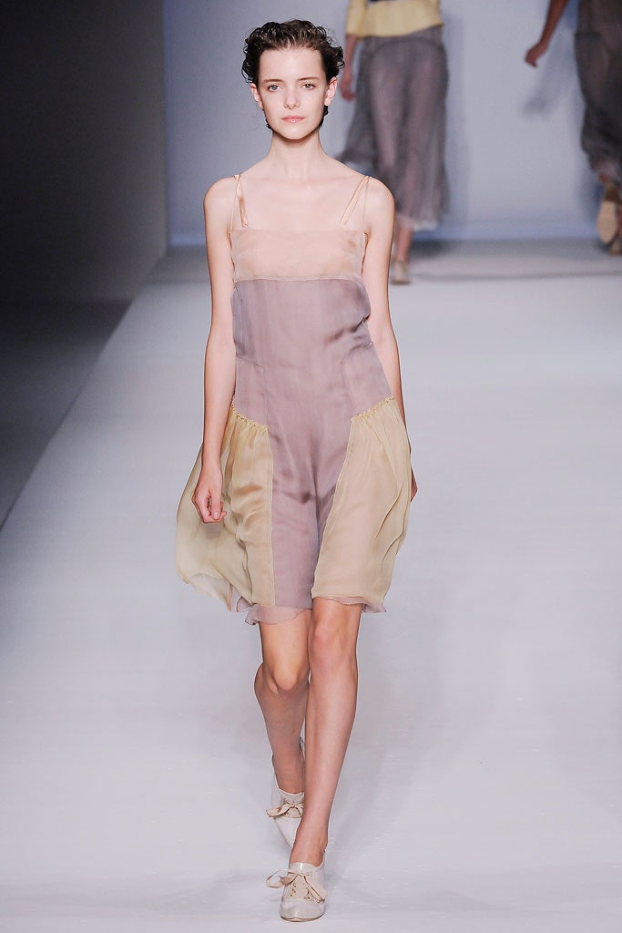 beige gray layered silk dress