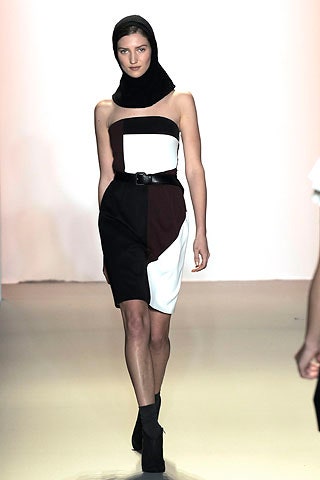 fitted color-blocked dress with scarf
