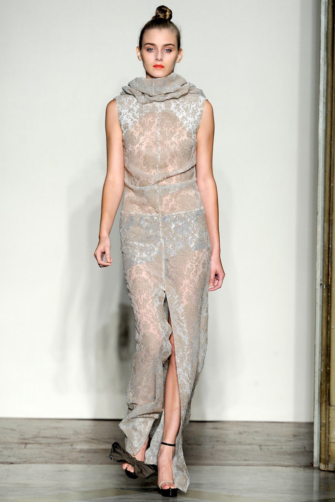gray silk sheer gown