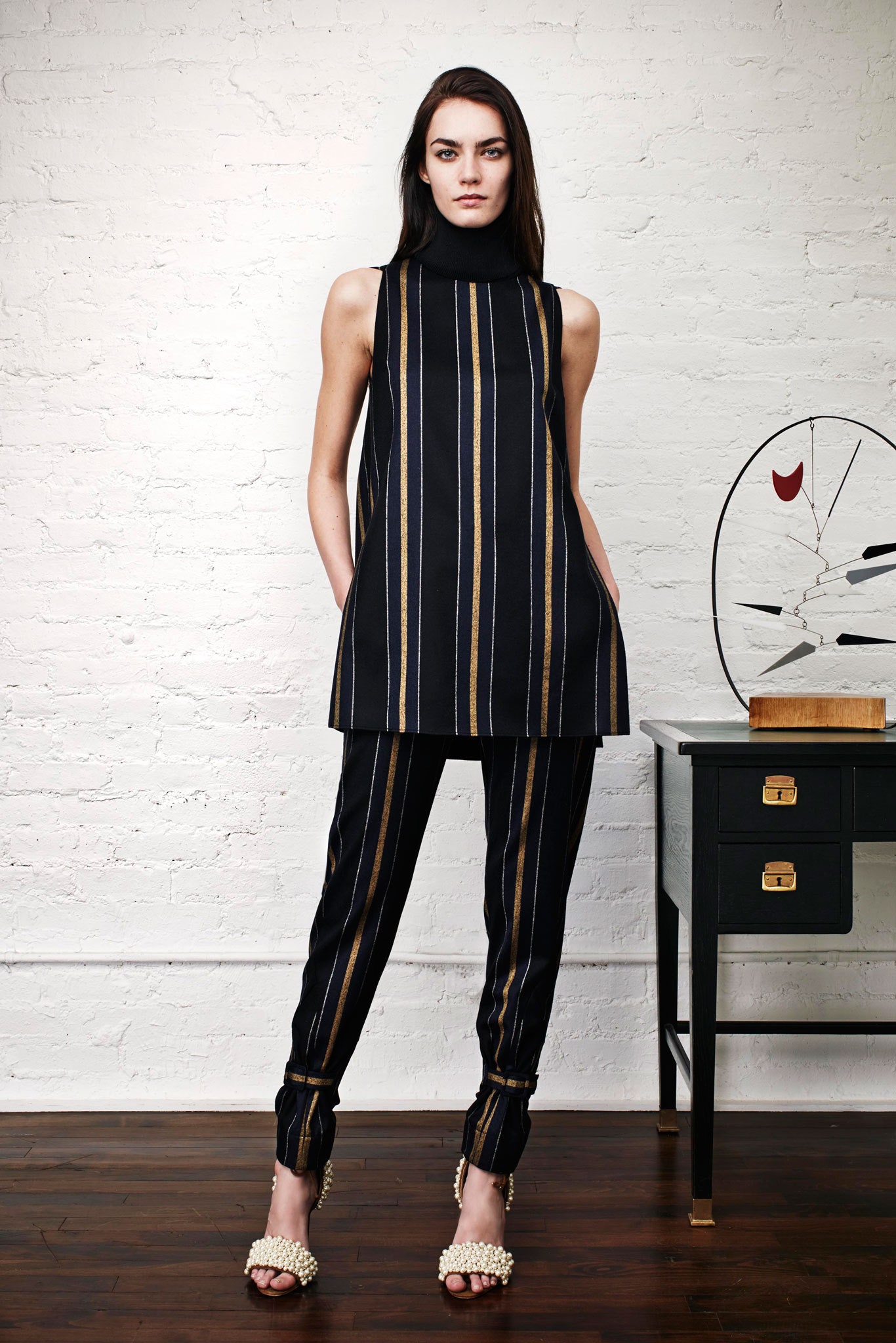 black and gold striped top and pants