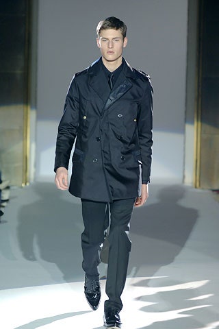 black silk long-sleeve double-breasted tailored buttoned coat