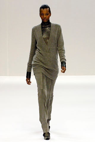 gray wool long-sleeve v-neck relaxed draped sweater