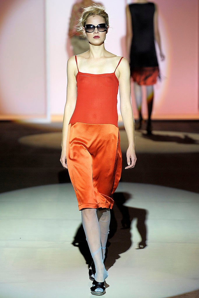 red orange silk midi dress