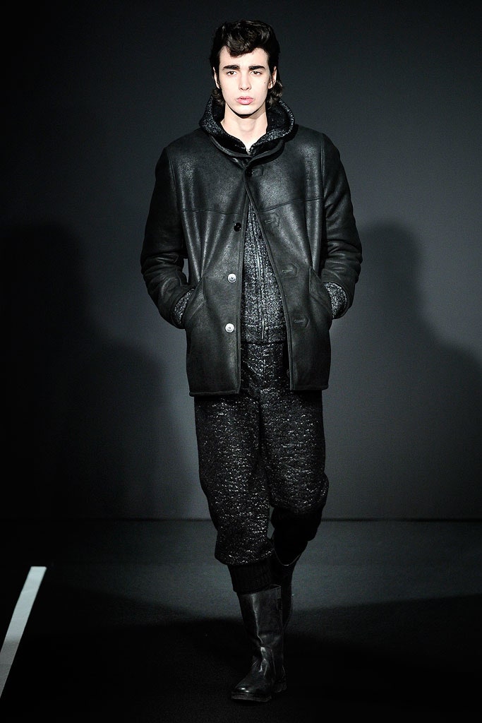 black leather long-sleeve collared fitted buttoned coat