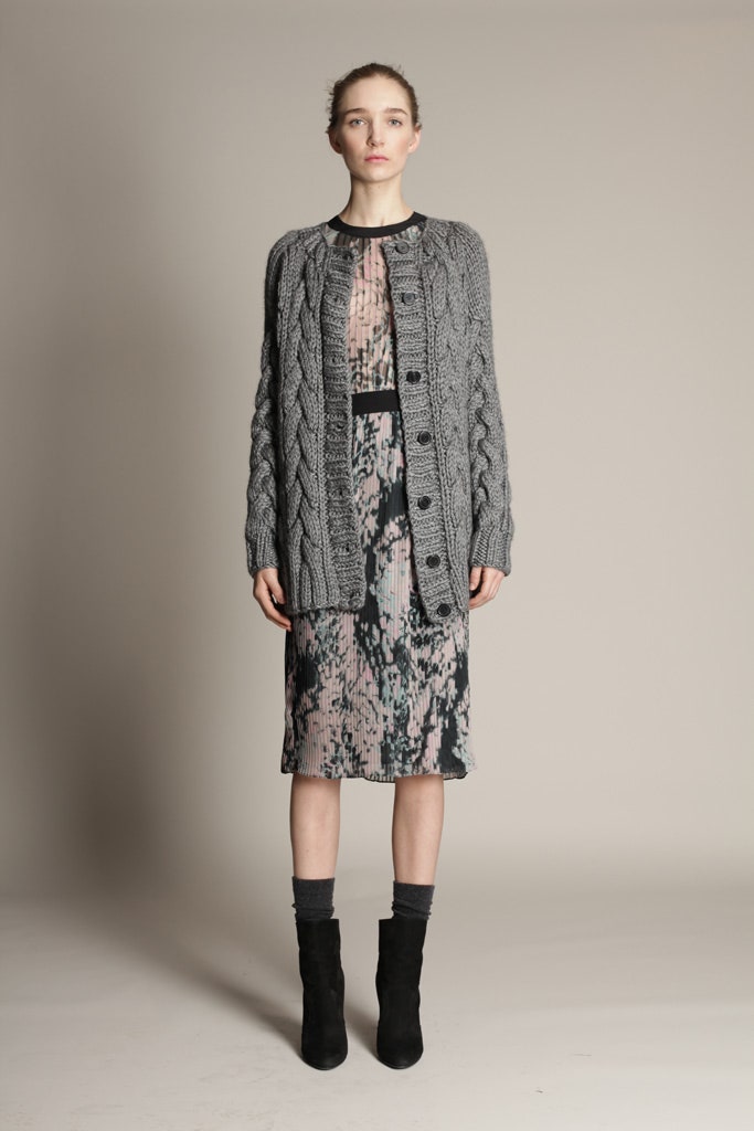 black and pink printed midi dress with cardigan