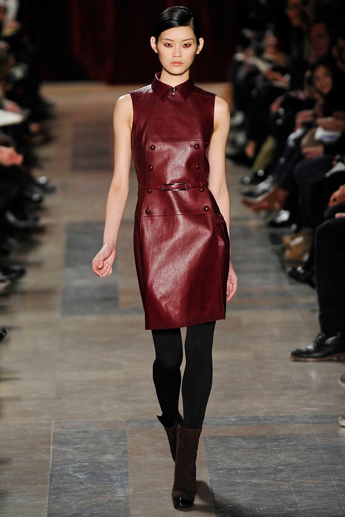 fitted maroon leather dress
