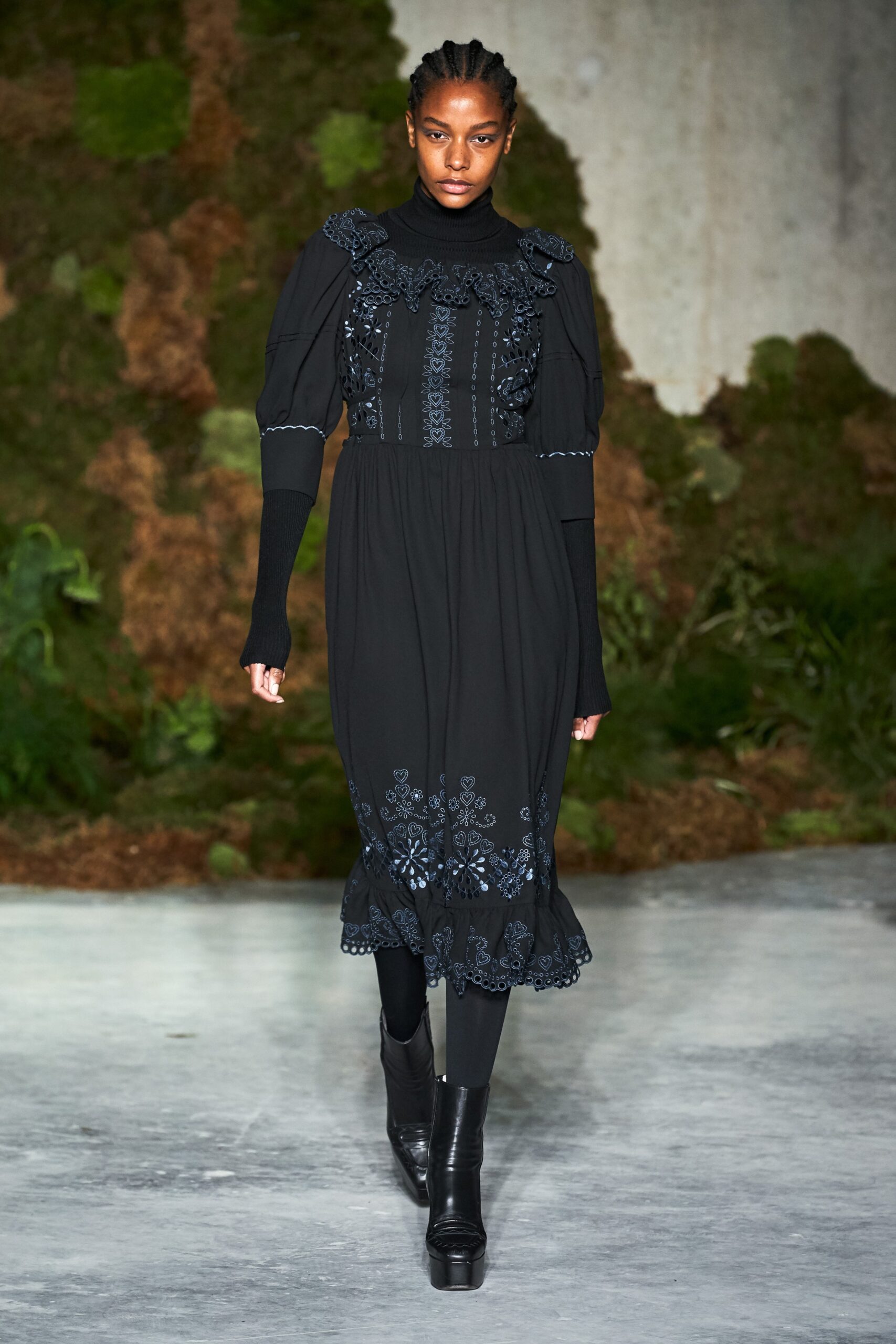 black embroidered midi dress