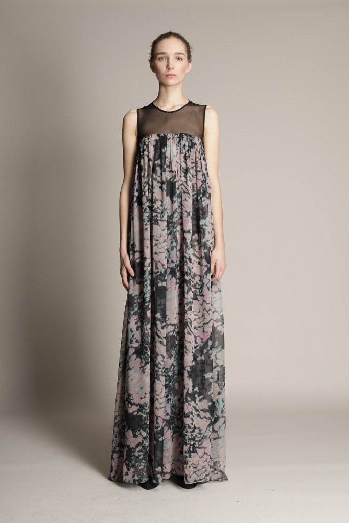 black pink blue flowing gown