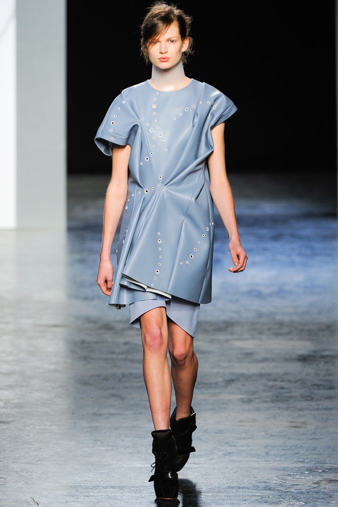 blue vinyl asymmetric dress