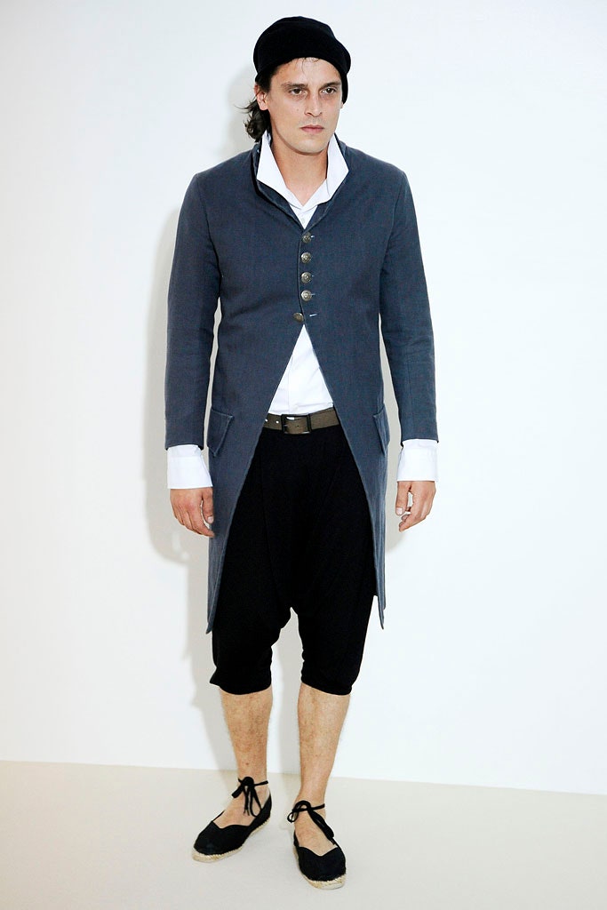 blue fitted coat with cropped pants