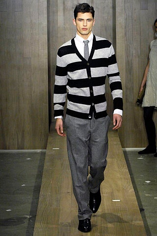 striped cardigan and tailored pants