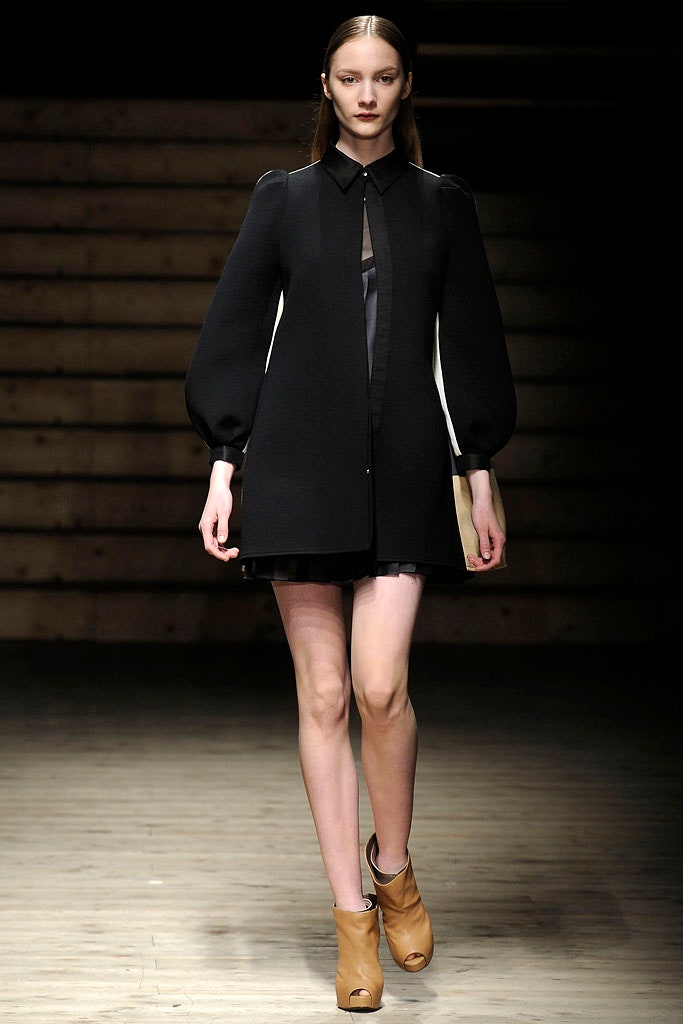 black collared mini dress with brown shoes