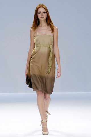 beige brown silk strapless dress