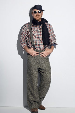 relaxed plaid shirt and wide-leg pants