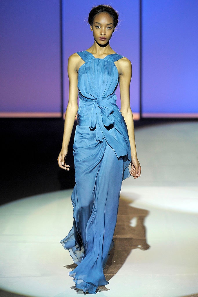blue silk sleeveless gown
