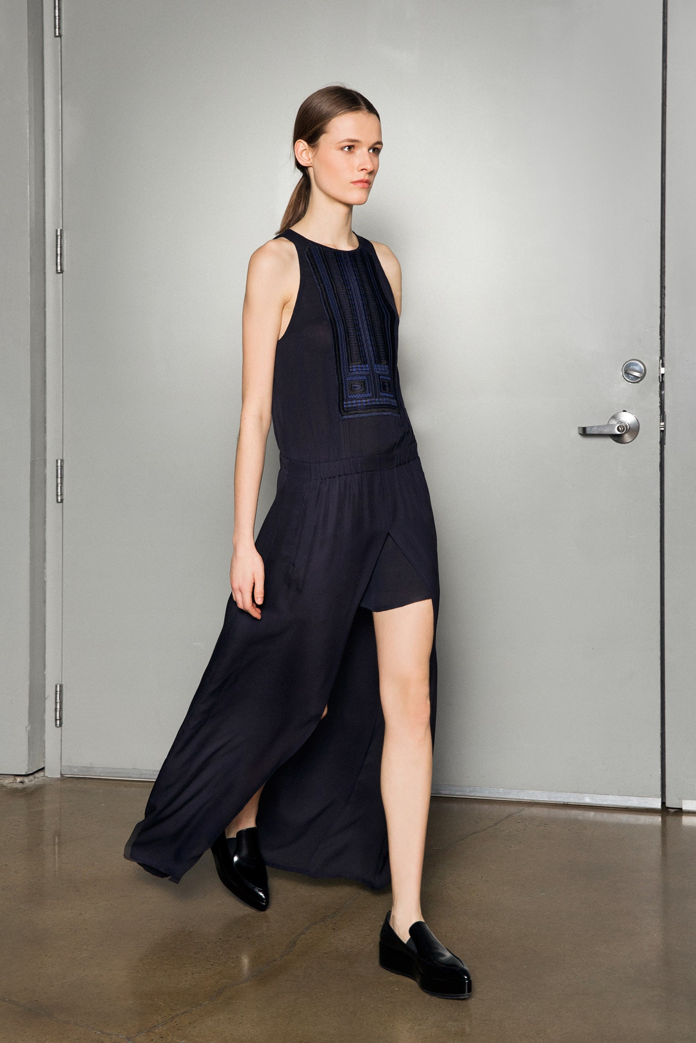 navy cotton sleeveless dress