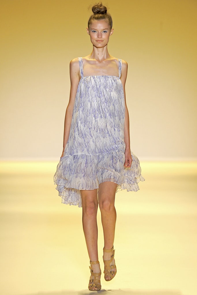 blue and white tiered silk dress