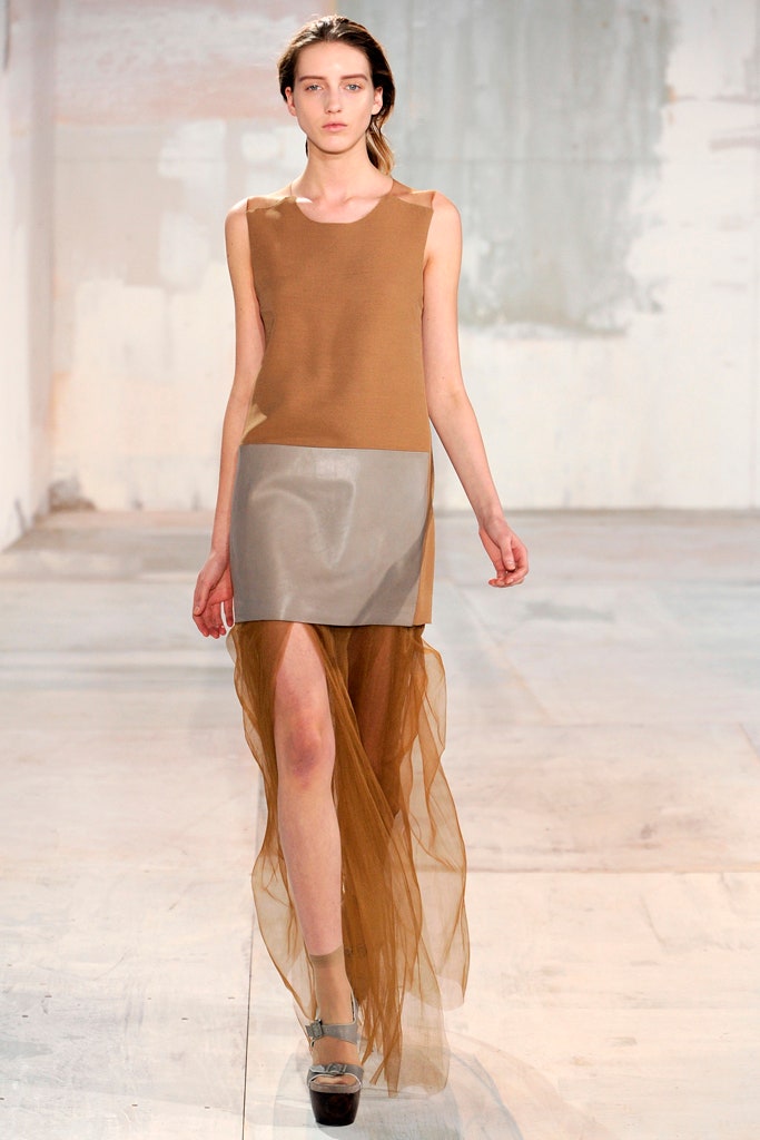 brown and gray sleeveless dress