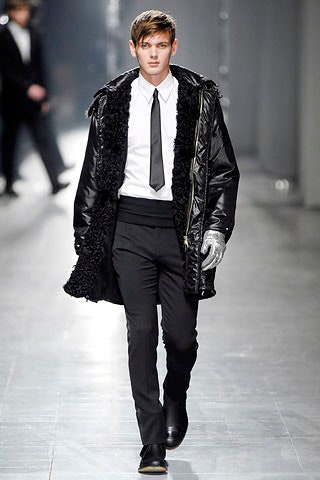 black faux-fur coat with white shirt