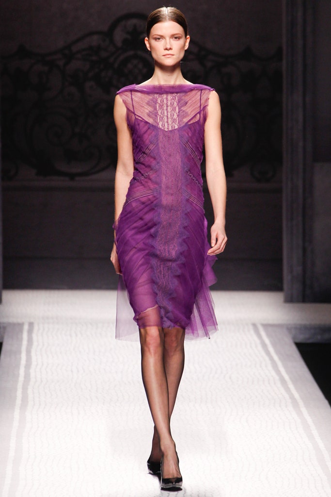 fitted purple silk dress
