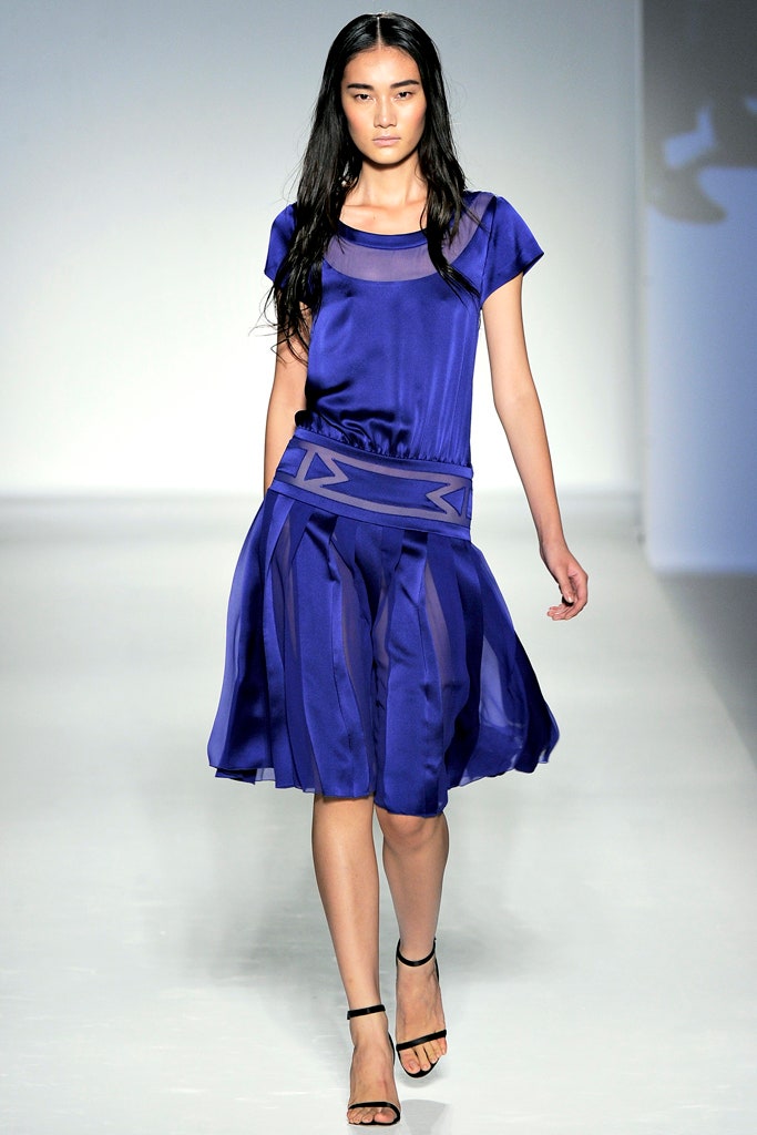 blue silk fitted dress