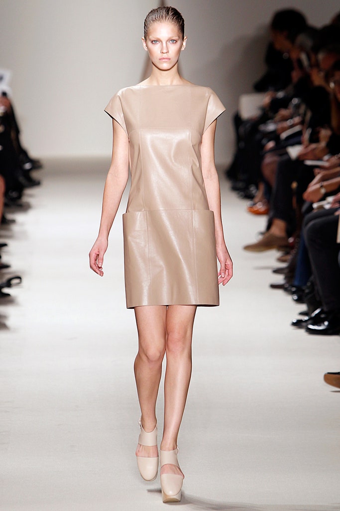 beige leather sleeveless dress