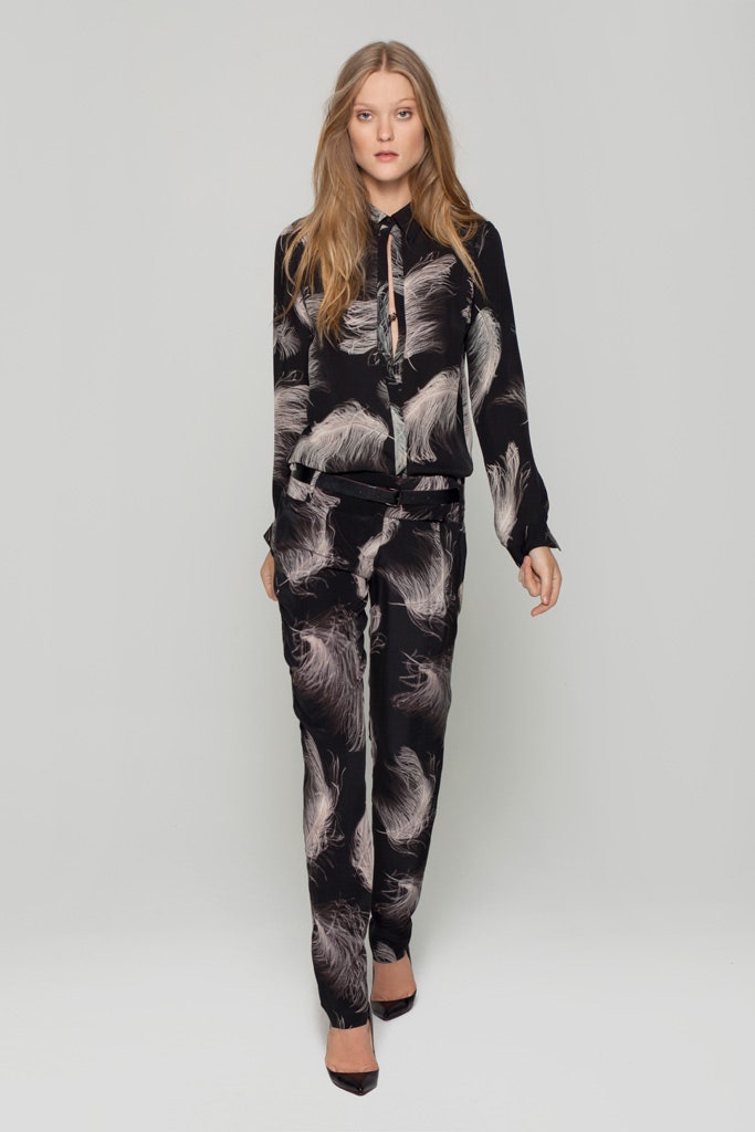 black and white printed silk outfit