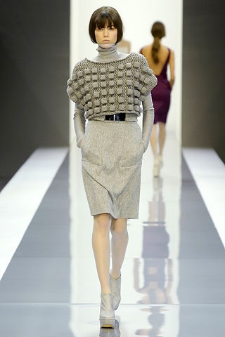 gray wool short-sleeve high-neck fitted layered textured top
