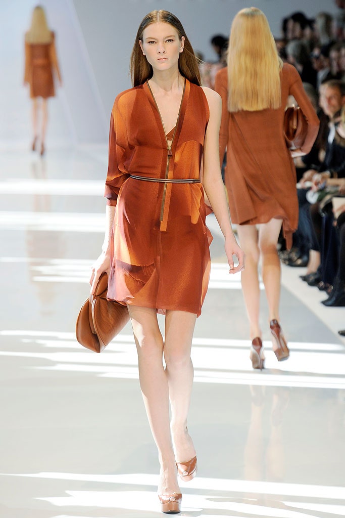 orange silk sleeveless v-neck relaxed draped flowing dress