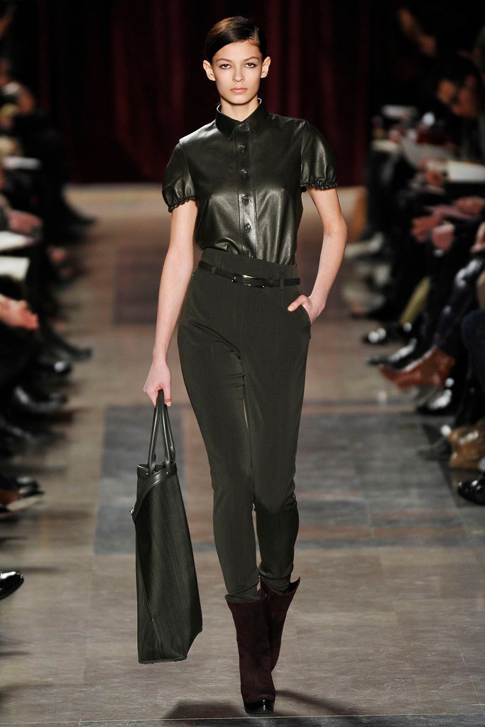 black leather fitted shirt and pants