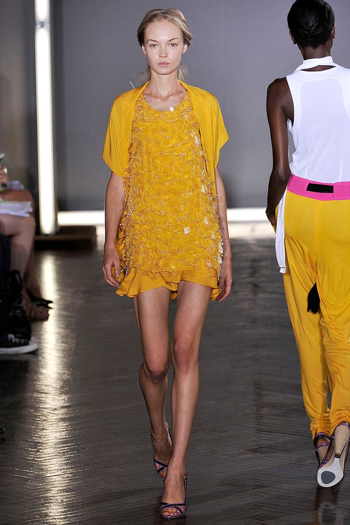 yellow ruffled sleeveless dress