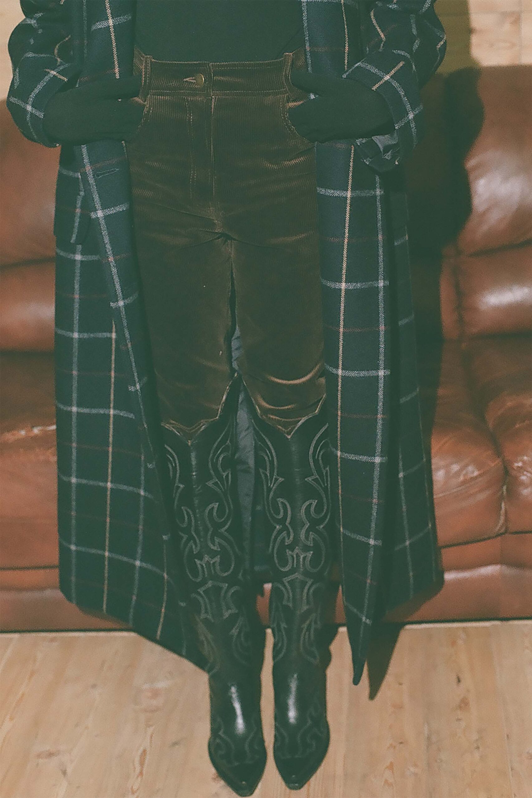 relaxed black checked coat