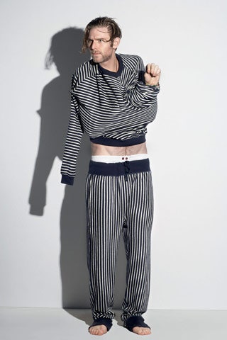 blue cotton long-sleeve collared oversized striped sweater