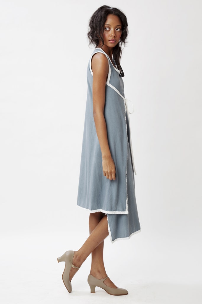 blue cotton sleeveless dress