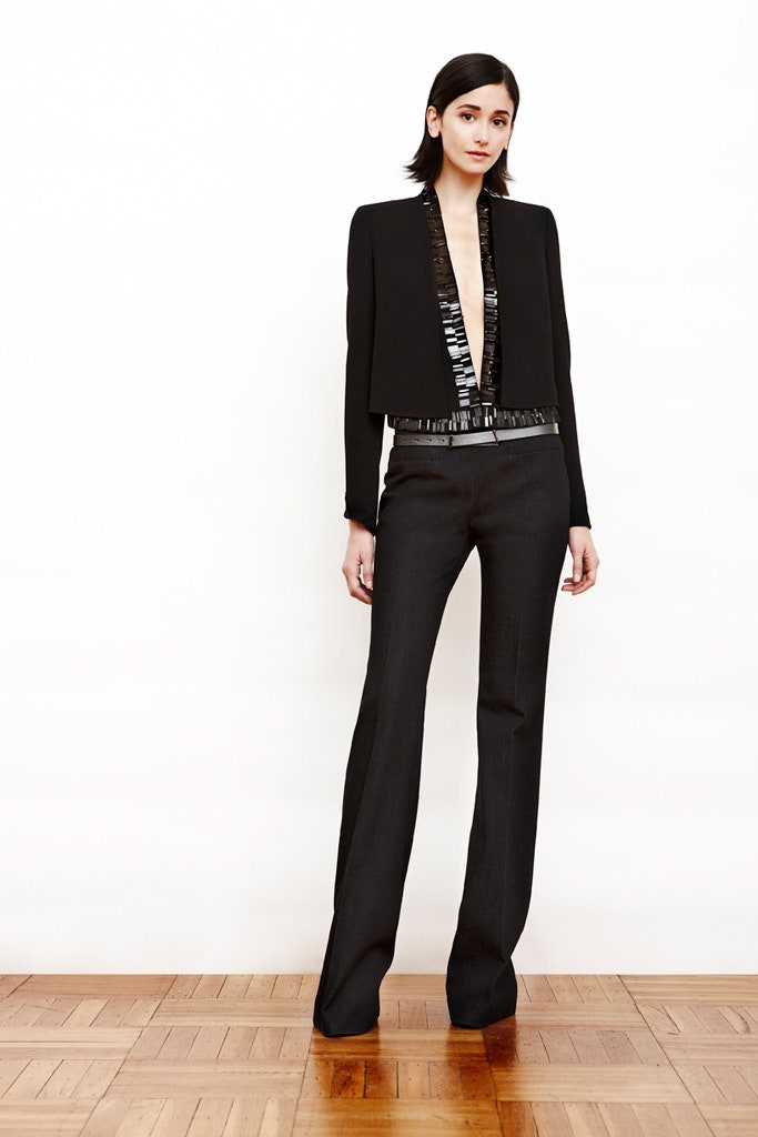 black fitted blazer and tailored pants