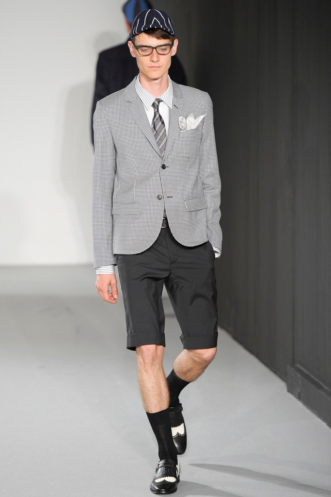 black and white checked blazer with shorts