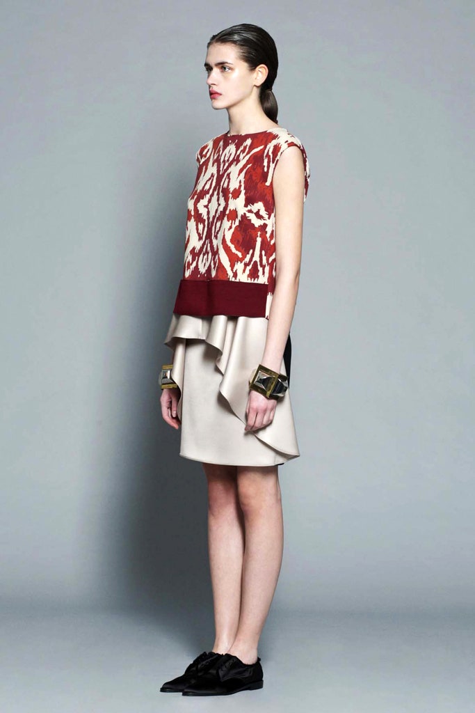 red and beige layered dress