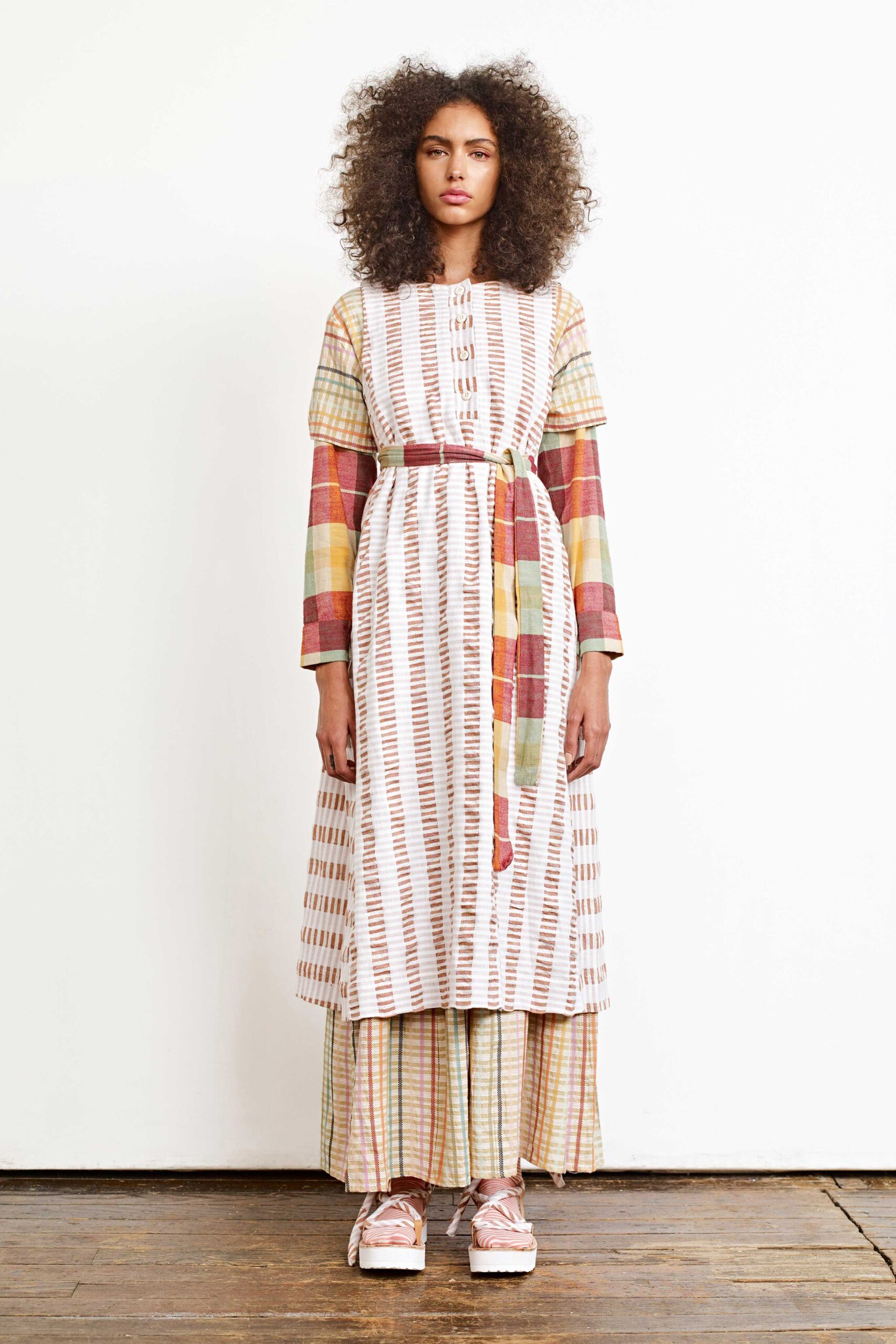 striped belted maxi dress