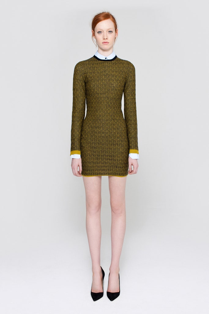 fitted green wool mini dress