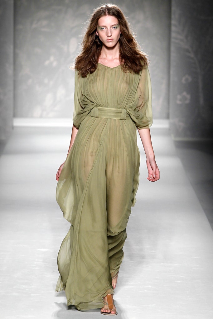 green chiffon relaxed maxi dress