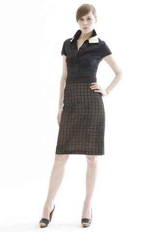 black cotton fitted pencil skirt