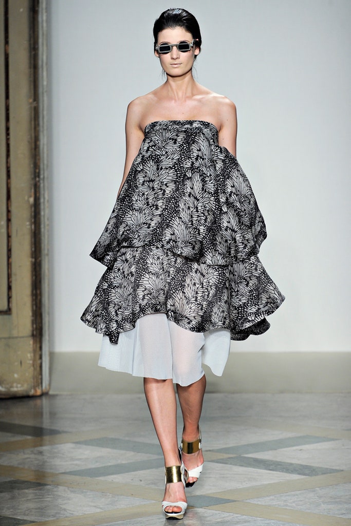 black silk sleeveless strapless relaxed tiered printed dress