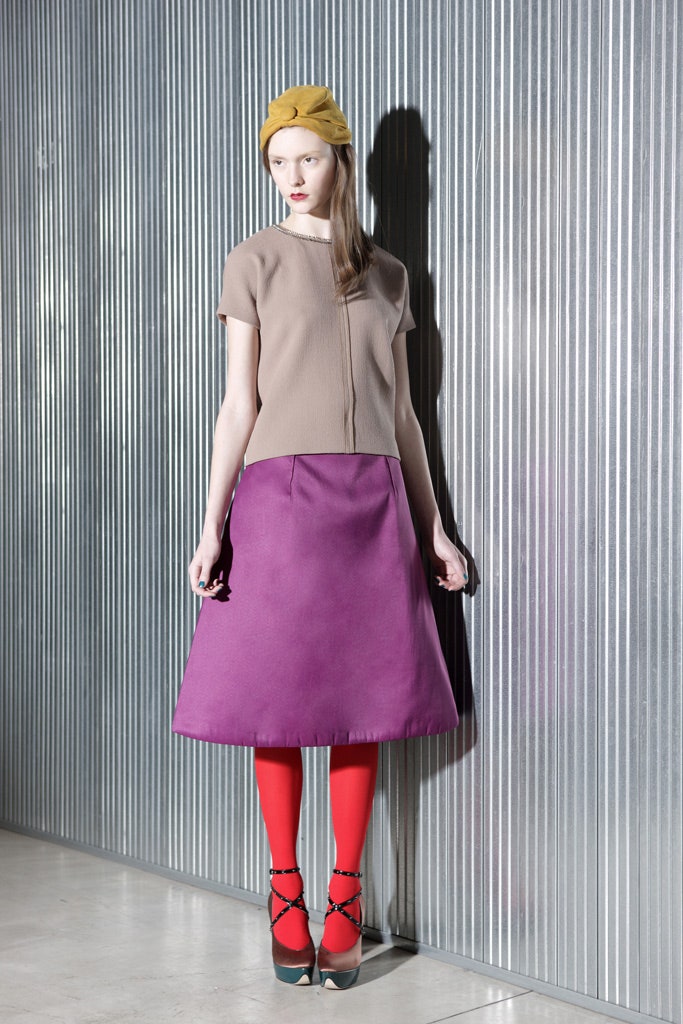 purple cotton fitted a-line midi skirt