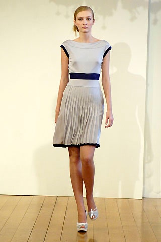 fitted gray silk pleated dress