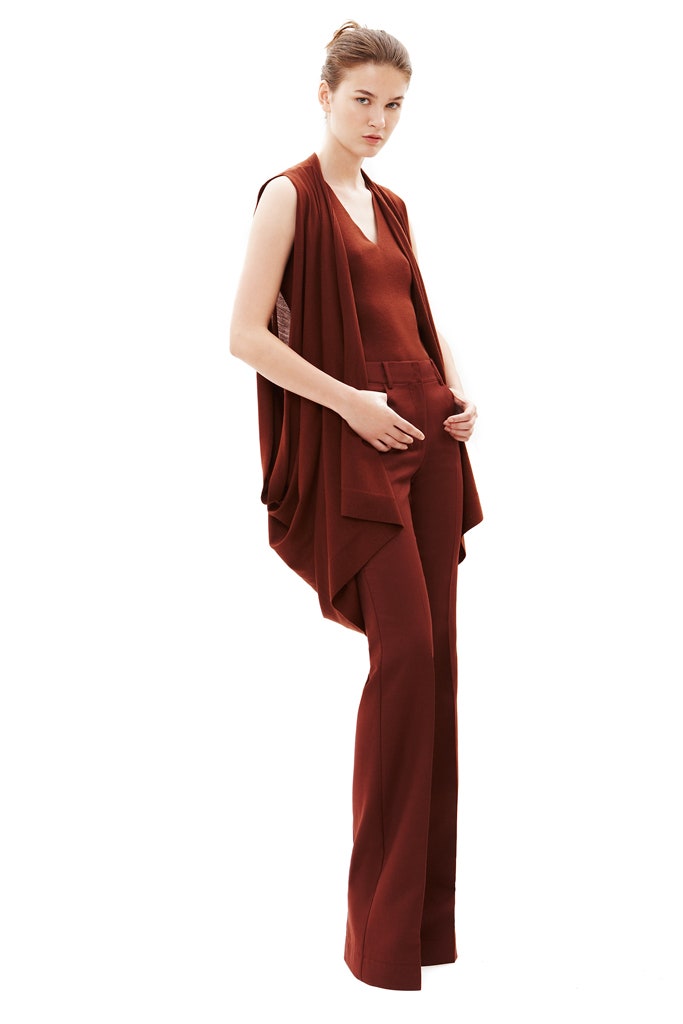 brown wool tailored flared pants
