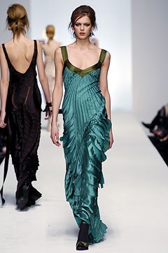 teal silk draped gown