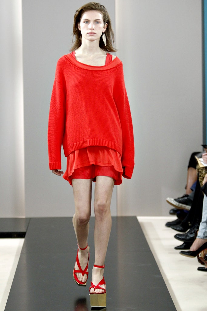 red sweater layered mini dress