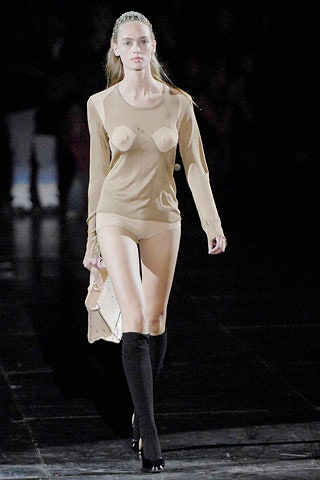 beige silk long-sleeve v-neck fitted sheer bodysuit