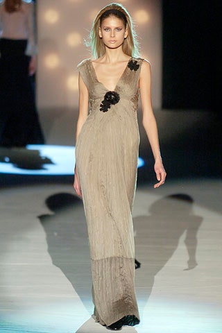 beige silk sleeveless gown